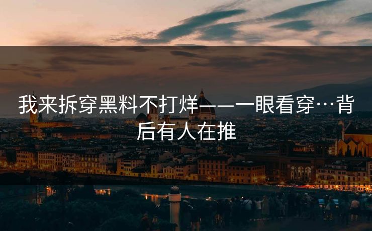 我来拆穿黑料不打烊——一眼看穿…背后有人在推